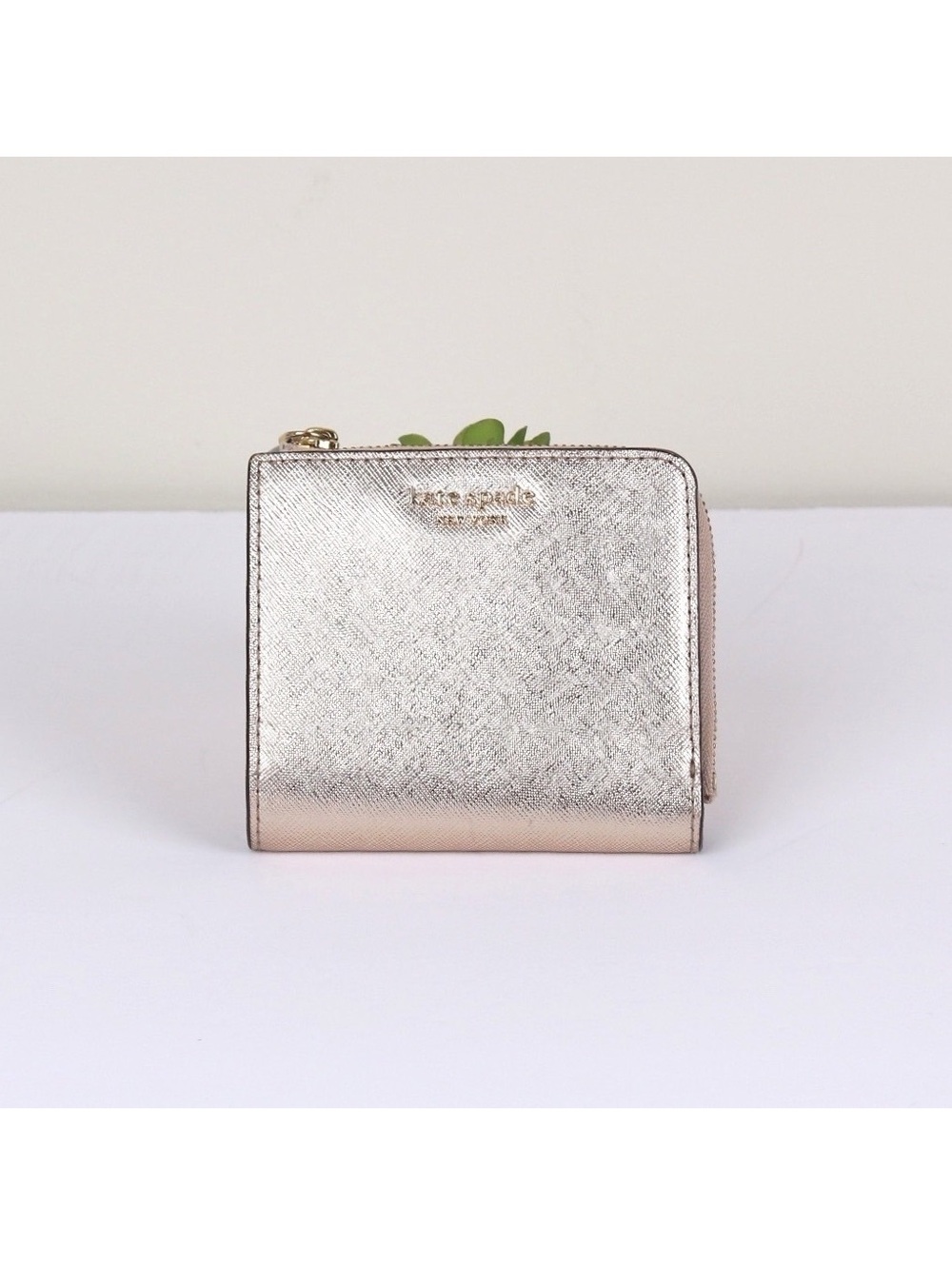 Kate Spade Madison Metallic Small L-Zip Bifold Wallet Gold